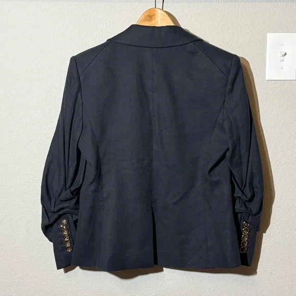 Veronica Beard Aaliyah Linen Black Dickey Blazer Jacket Ruched sleeves, Sz 8 - Picture 5 of 14